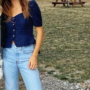 Aritzia Wilfred Linen Navy Button Up Shirt - Small